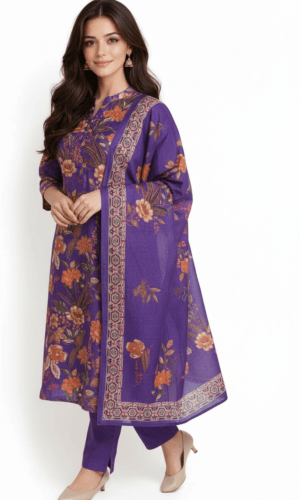 Royal Violet Bloom Chudidhar Set