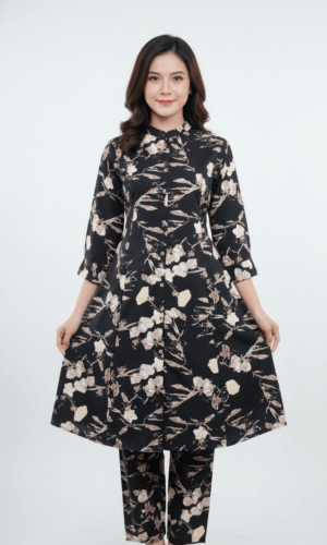 Sand Colored Floral Kurti Set