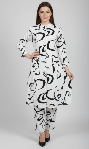 Black and White Art Kurti Set